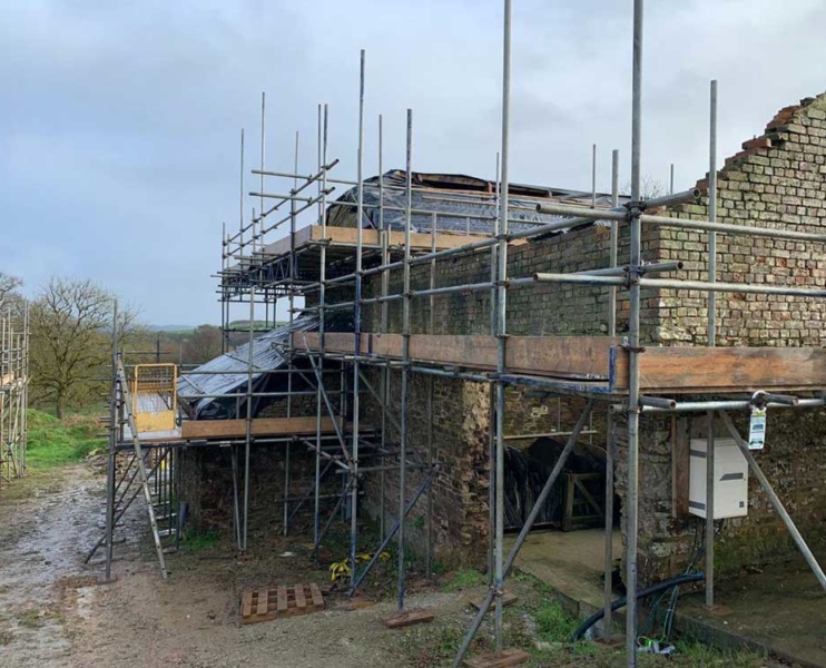 The old barns already had scaffolding, however, it was poor quality, so we dismantled them and erected our own scaffolding.